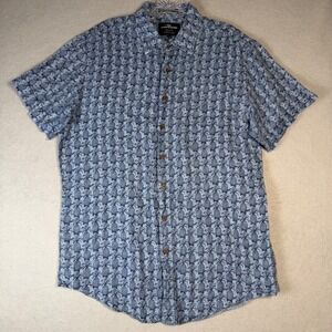 Rodd and Gunn Mens M Blue Pineapple Print 100% Linen Sports Fit SS Shirt